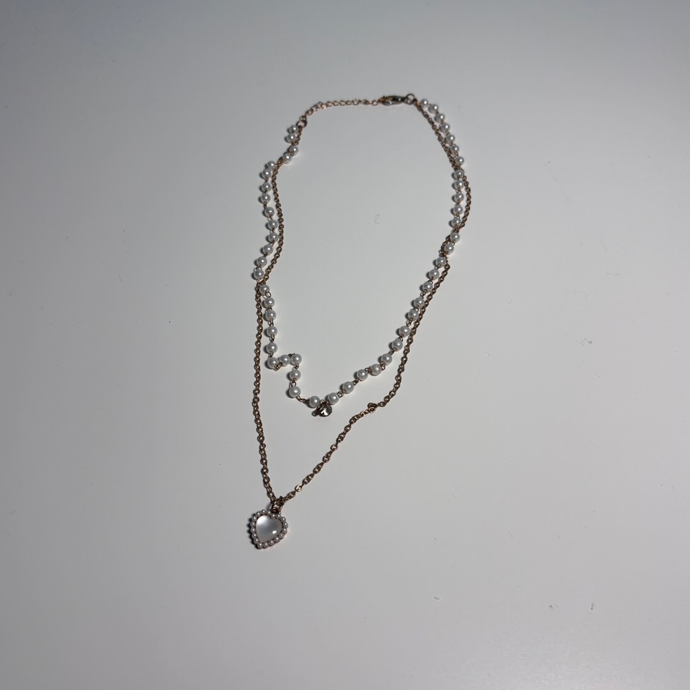 Gold-Tone Pearl Layered Heart Pendant Necklace